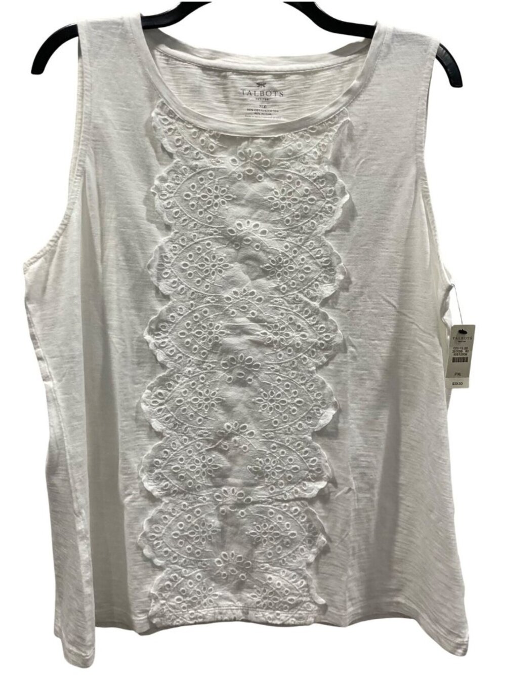 Talbots Eyelet Lace Tank Top XLP White Cotton Casual Coastal Old Money Fairycore